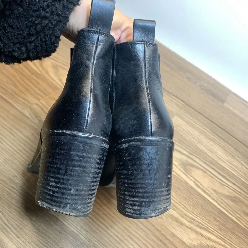 Jenni Kayne‎ Black Leather Heeled Chelsea Boots Ankle Size 38 US 7.5-8